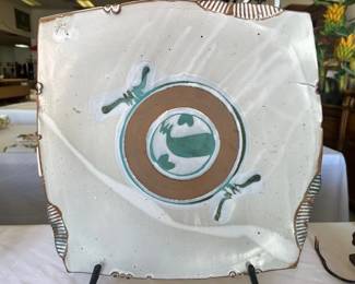 2 Studio Pottery Square Chargers (Stand included)