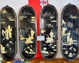 12x35 Asian Art Chinoiserie Lacquer Wall Panels x4