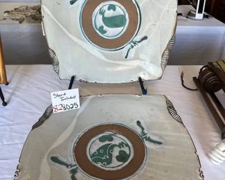 2 Studio Pottery Square Chargers (Stand included)