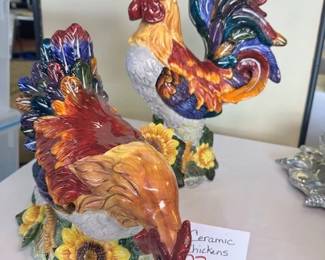 2 Ceramic Rooster Figurines