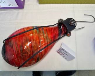 Red Iridescent Glass Garden Globe