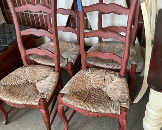 Set of 4 ladder back, seagrass rush seat chairs