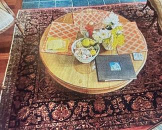 Original hand-knotted Persian Sarouk, wool pile on cotton foundation Rust field, blue border.  Age 60-80 yrs 7’6”x11’