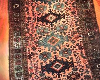Original hand-knotted Persian Malaya or Hamadan rug.  Wool Pile on cotton foundation  Rust field and blue border (age 50-70 years old)  3’7”x6’