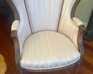 Antique Carved Wood Wingback Chair