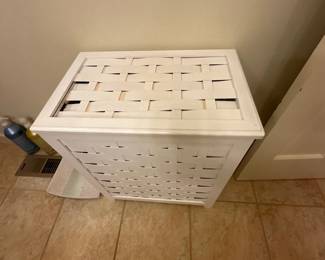 White Woven Wood Laundry Hamper