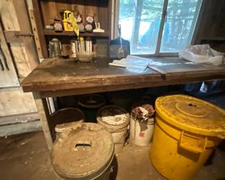 Rustic Wooden Workbench with Shelves