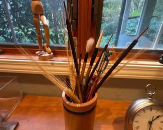 Wooden Artist Mannequin & Paint Brushes