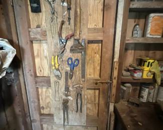 Vintage Hand Tools Set on Wood Board
