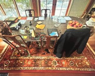 Machine Heriz design rug, wool pile, red field & blue border 8'x11'