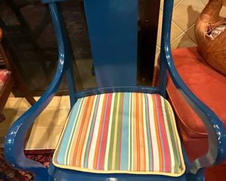Blue Chair with Striped Cushion