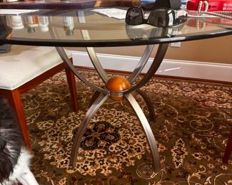 Ethan Allen Radius round glass table and 4 wood chairs
