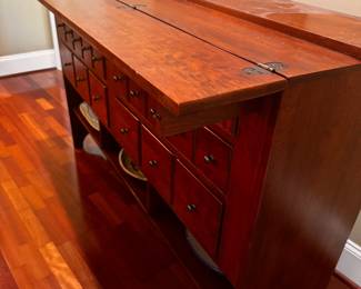 Lexington Old Salem hinge top server with many small drawers16" deep, opens to 33" deep, 