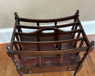 Vintage Wood magazine rack with spindle sides and lower shelf