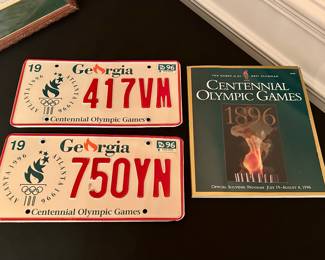 1996 Atlanta Olympics Georgia license plates (pair) with Centennial Games souvenir program