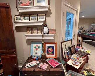 Antique trunk, vintage artwork, children’s items, books and collectibles