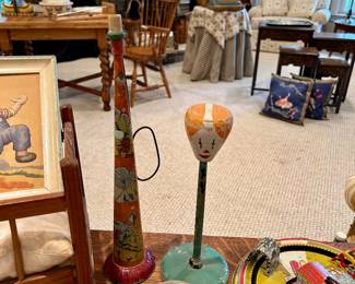 Vintage tin toys, noisemakers and lithograph pieces