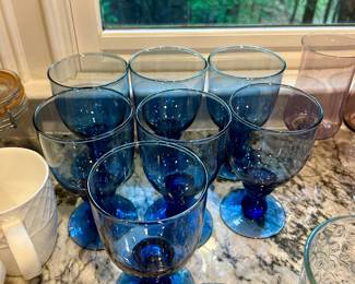 Set of blue stemmed goblets
