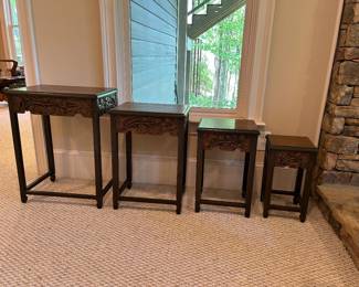 Vintage carved wood nesting tables