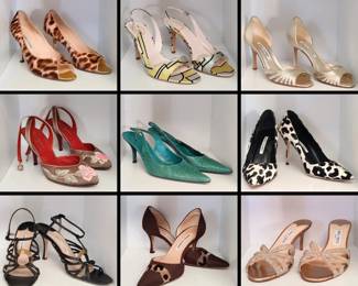 Women’s Designer Heels — Size 8.5–9.5 (Many Narrow) Large selection of high-end designer heels featuring brands such as Manolo Blahnik, Jimmy Choo, Prada, and Yves Saint Laurent, along with other luxury labels. A range of styles including classic pumps, strappy heels, and statement pieces — many in excellent condition. Ideal for collectors, stylists, and anyone looking for quality designer footwear at estate sale pricing.