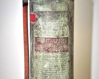 Unrestored copper fire extinguisher with heavy patina