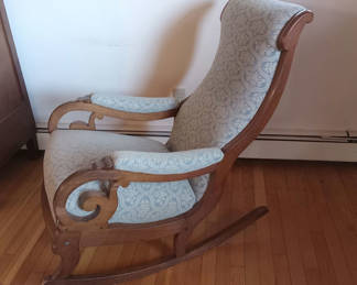Lot 224: Antique Upholstered Rocking Chair