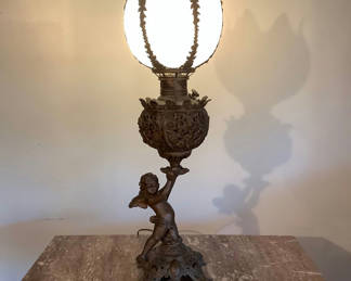 Lot 208: Antique Rococo Cherub Lamp