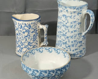 Lot 327: Antique Sponge Decorated Stoneware