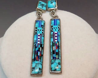 Lot 176: Chester Nez + James Mason Navajo Sterling / Micro Inlay Earrings