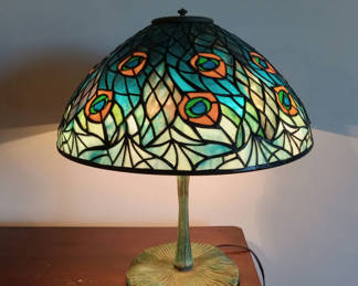 Lot 226: Tiffany-Style Peacock Shade Table Lamp