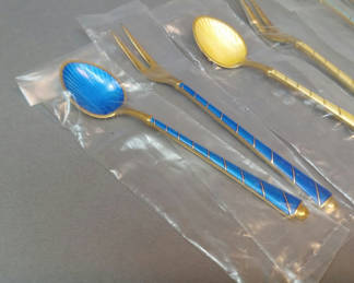 Lot 190: Egon Lauridsen Sterling Enamel Forks/Spoons (65+dwt)