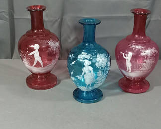 Lot 253: Victorian Mary Gregory Hand Blown Glass Vases