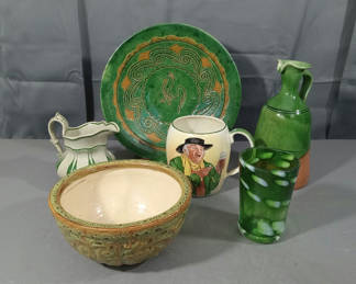 Lot 258: Green Ceramic & Glass Decor