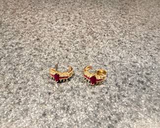 Gold diamonds and Ruby earrings