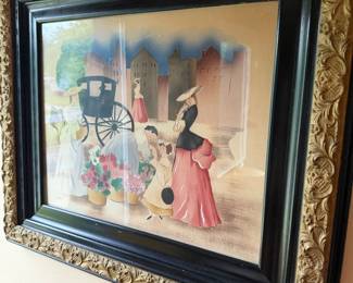 Vintage 1940's Watercolor French Street Scene, Signed Peters