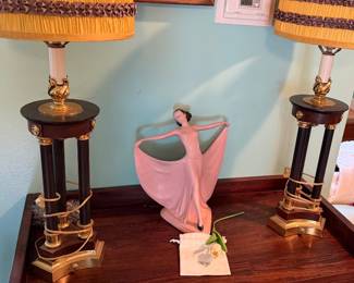 Vintage French Empire Black & Brass Table Lamps