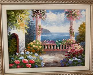 Mediterranean Villa Ocean View Oil Painting 