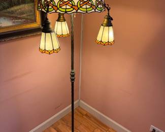 Antique Arts & Crafts 4 Light Slag Glass Floor Lamp. Multi Shade. Original Perkins Hardware