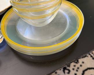 Mid Century Arcoroc France Yellow Striped Rims, Plates