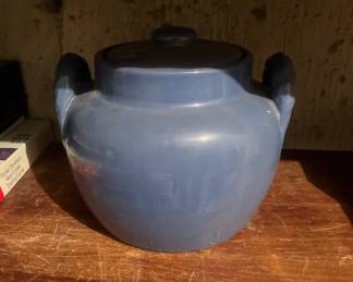 Vintage blue pottery cookie jar