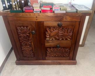 Beautiful wood carved sunflowers, filing cabinet