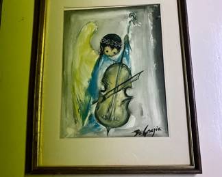 De Grazia Angel Playing Cello Violin Music 13 " x 16"  Signed Print Vintage