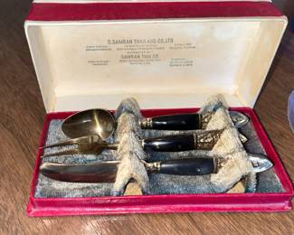 Vintage Asian Rosewood, and brass child’s flatware