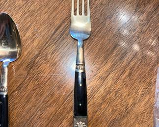 Vintage Asian, Rosewood and brass goddess flatware