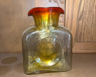 Vintage Blenko 384 Golden Tangerine Double Spout Vase/Pitcher.