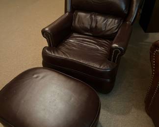 2 Kenyon leather side chairs 1 ottoman 