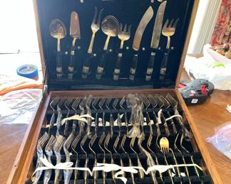 Just full of vintage Asian Rosewood and brass godless flatware 204 pieces