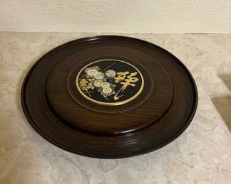 Vintage Lacquer 3 Piece Round Lazy Susan Serving Tray 14" Diameter-Floral-Japan