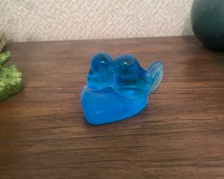 Vintage Ron Ray hand blown glass, kissing blue birds