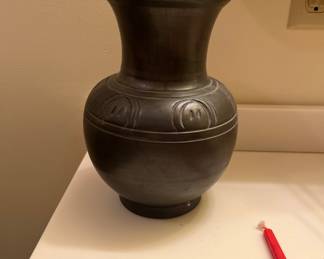 Vintage Mexico Lama Oaxaca Black Carved Pattern Pottery Vase. Decor/ Collectable